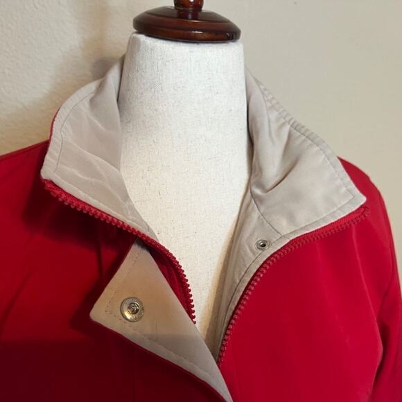Liz Claiborne coat jacket red water resistant lined pockets zipper buttons Sz M - Picture 3 of 11